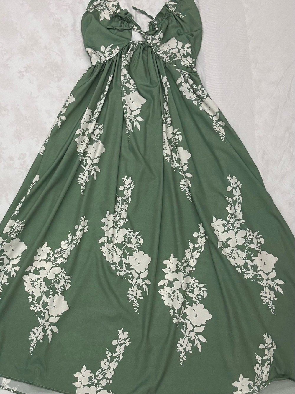 Green Floral Halter Maxi Dress with Tie Front and Back